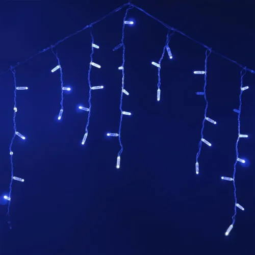 Гирлянда Бахрома с Колпачком 3,1 x 0,5 м Синяя с Мерцанием Белого Диода 200В, 120 LED, Провод Прозрачный ПВХ, IP65. Фото 3.
