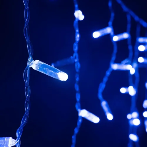 Гирлянда Бахрома с Колпачком 3,1 x 0,5 м Синяя с Мерцанием Белого Диода 200В, 120 LED, Провод Прозрачный ПВХ, IP65. Фото 4.