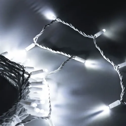 Гирлянда Нить 10м Белая 220В, 100 LED, Провод Белый Каучук 2,3мм, IP65. Фото 4.