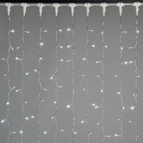 Гирлянда Занавес 2 x 2 м Белый с Мерцанием Белого Диода 220В, 400 LED, Провод Прозрачный ПВХ, IP54. Фото 1.