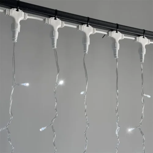 Гирлянда Занавес 2 x 2 м Белый с Мерцанием Белого Диода 220В, 400 LED, Провод Прозрачный ПВХ, IP54. Фото 2.