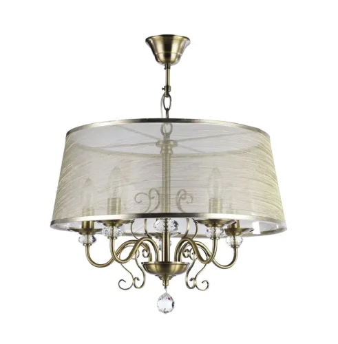 Серия из металла цвета античной бронзы. Арматура светильников Driana дополнена завитками на рожках и узогнутым декором в центральной части. Абажуры из полупрозрачной органзы выполнены в виде колокольчиков и обрамлены ободками из металла. (Бронза Антик) - 