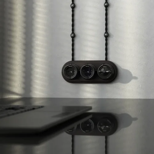 Выключатель на 4 положения двухклавишный черный ретро W5620008 - фото 6