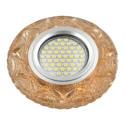 DLS-L149 GU5.3 GLASSY-TEA Светильник декоративный встраиваемый, серия Luciole, Без лампы, цоколь GU5.3, Доп, светодиодная подсветка 3Вт, Стекло, Зеркальный-светло-коричневый