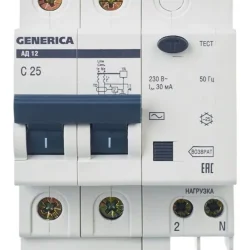 Выключатель автоматический дифференциального тока 2п 25А 30мА АД12 GENERICA MAD15-2-025-C-030