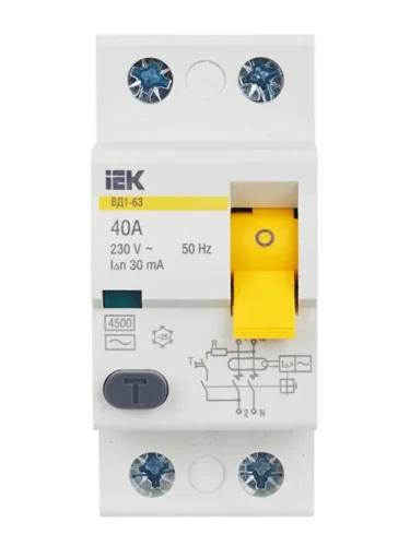Выключатель дифференциального тока (УЗО) 2п 40А 30мА тип AC ВД1-63 KARAT IEK MDV10-2-040-030 - фото 2