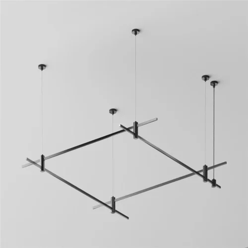 Готовая конструкция квадратная двухуровневая на тросовых подвесах Hang без светильников и блока питания, латунь (Черный) - фото