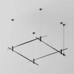 Готовая конструкция квадратная двухуровневая на тросовых подвесах Hang без светильников и блока питания, латунь (Черный)