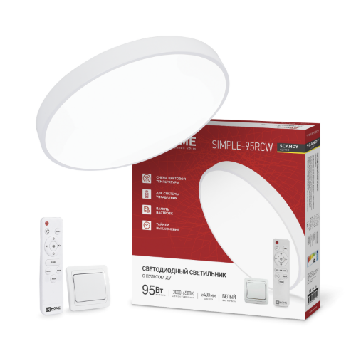 Светильник светодиодный SCANDY SIMPLE-95RCW 95Вт 230В 3000-6500K 7600Лм 400x50мм с пультом ДУ белый IN HOME - Фото