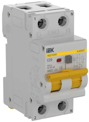 Выключатель автоматический дифференциального тока C 20А 30мА тип A АВДТ32EM KARAT IEK KA-VD14-1-020-C-030-A - фото