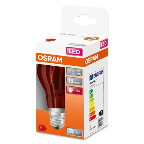 Лампа светодиодная филаментная красная 2.5W (=15W) E27 | LED STAR 3Y | - OSRAM. Фото 2