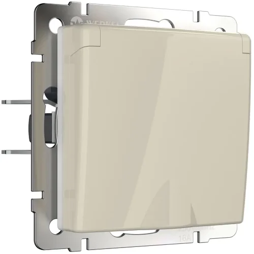 Розетка влагозащ. с зазем. с защит. крышкой и шторками слоновая кость W1171203 - фото