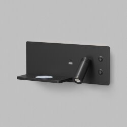 Светильник настенный CHARGELUX, с функцией беспроводной зарядки, USB-A, 3Вт+8Вт, 3000К, левый, алюминий, черный, Denkirs DK5092-BK