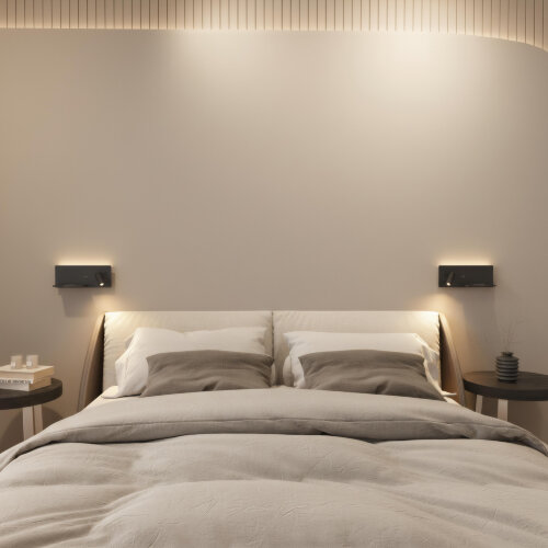 Светильник настенный CHARGELUX, с функцией беспроводной зарядки, USB-A , 3Вт+8Вт, 3000К, левый, алюминий, черный. Фото 6