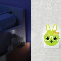 Светильник светодиодный NL-241 'Зайцы очкарики' 220В ночник с выкл. зел. Camelion 13816