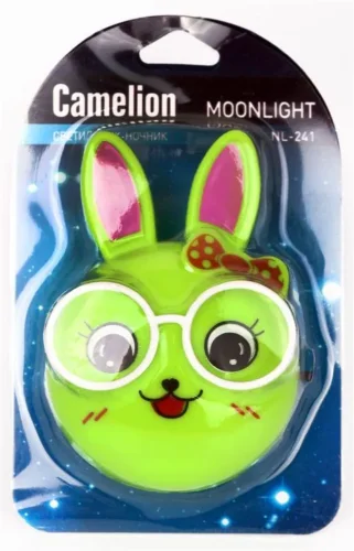 Светильник светодиодный NL-241 'Зайцы очкарики' 220В ночник с выкл. зел. Camelion 13816 - фото 2