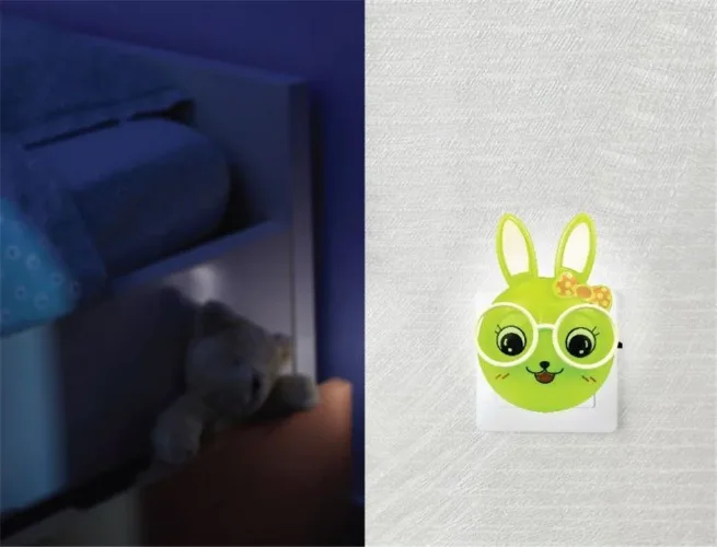 Светильник светодиодный NL-241 'Зайцы очкарики' 220В ночник с выкл. зел. Camelion 13816 - фото 4