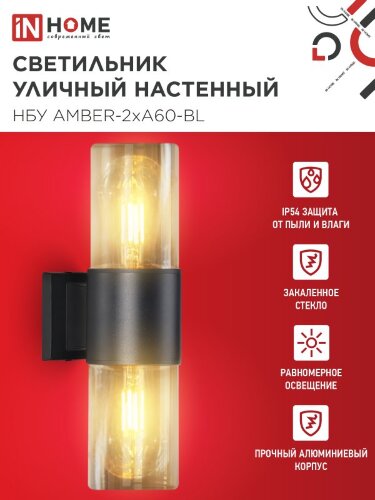 Светильник уличный настенный двусторонний НБУ AMBER-2хA60-BL алюминиевый черный IP54 IN HOME - Фото 6