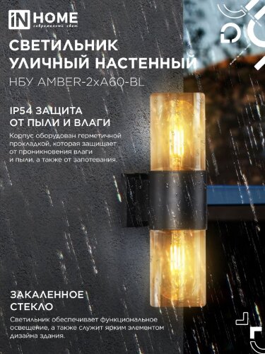Светильник уличный настенный двусторонний НБУ AMBER-2хA60-BL алюминиевый черный IP54 IN HOME - Фото 7