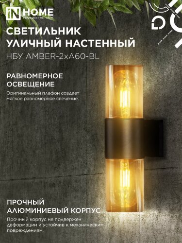 Светильник уличный настенный двусторонний НБУ AMBER-2хA60-BL алюминиевый черный IP54 IN HOME - Фото 2