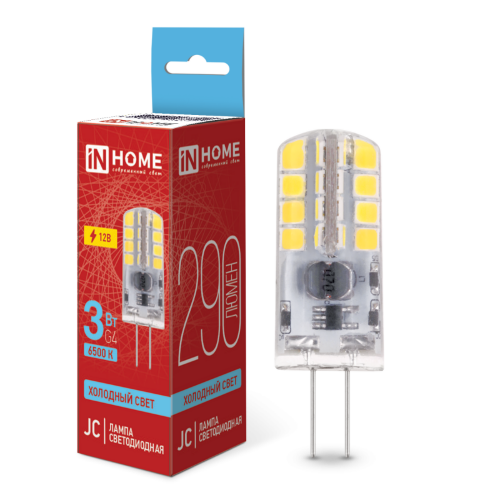 Лампа светодиодная LED-JC 3Вт 12В G4 6500К 290Лм IN HOME - Фото