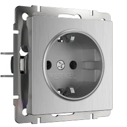 Розетка с заземлением и шторками cеребряный рифленый W1171109