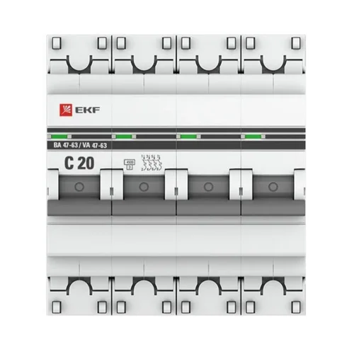 Выключатель автоматический модульный 4п C 20А 4.5кА ВА 47-63 PROxima EKF mcb4763-4-20C-pro - фото 3