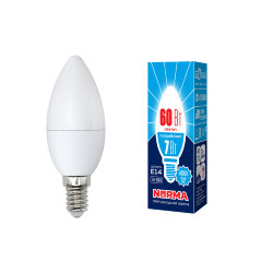 LED-C37-7W-NW-E14-FR-NR Лампа светодиодная, Форма свеча, матовая, Серия Norma, Белый свет 4000K, Картон