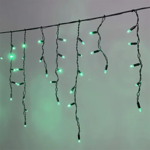 Гирлянда Бахрома с Колпачком 3,1 x 0,5 м Зелёная 220В, 120 LED, Провод Черный ПВХ, IP65. Фото 2.
