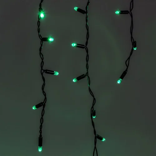 Гирлянда Бахрома с Колпачком 3,1 x 0,5 м Зелёная 220В, 120 LED, Провод Черный ПВХ, IP65. Фото 3.