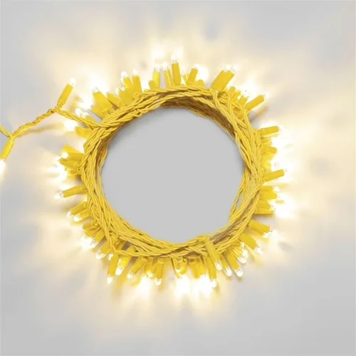 Гирлянда Нить 10м Тепло-Белая 220В, 100 LED, Провод Золотой Каучук 2,3мм, IP65. Фото 1.