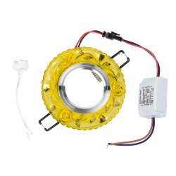 DLS-L150 GU5.3 GLASSY-YELLOW Светильник декоративный встраиваемый, серия Luciole, Без лампы, цоколь GU5.3, Доп, светодиодная подсветка 3Вт, Стекло, Зеркальный-светло-желтый