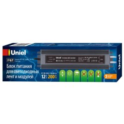 UET-VAF-200A67 12V IP67 2 выхода Блок питания ультратонкий, 200Вт, Металлический корпус, TM Uniel