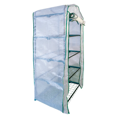 UGH-R20 H160 GREEN-WHITE Парник-стеллаж для рассады, 4 полки, 70x50x160см, Металлическая труба в ПВХ, цвет зеленый, Тент из армированного полиэтилена 135г-м2, цвет сетки белый, TM ФитоЛето - фото 3