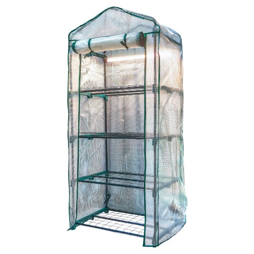 UGH-R20 H160 GREEN-WHITE Парник-стеллаж для рассады, 4 полки, 70x50x160см, Металлическая труба в ПВХ, цвет зеленый, Тент из армированного полиэтилена 135г-м2, цвет сетки белый, TM ФитоЛето - фото 5