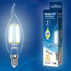 LED-CW35-5W-NW-E14-CL-DIM GLA01TR Лампа светодиодная диммируемая, Форма свеча на ветру, прозрачная, Серия Air, Белый свет 4000K