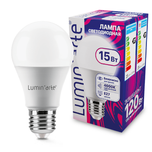Светодиодная лампа Luminarte LSTD-A60-15W4KE27 15Вт 4000K E27 - фото.