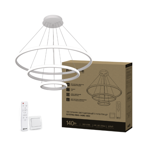 Люстра светодиодная ESTETIKA RING-140RC-3WH 140Вт 230В 3000-6500K 600/400/200 1.2м трос ДУ белый IN HOME - Фото