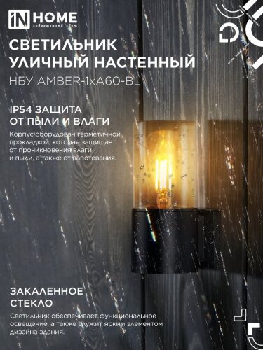Светильник уличный настенный односторонний НБУ AMBER-1хA60-BL алюминиевый черный IP54 IN HOME - Фото 4