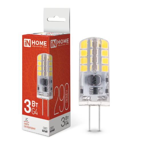 Лампа светодиодная LED-JC 3Вт 12В G4 4000К 290Лм IN HOME - Фото