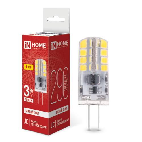 Лампа светодиодная LED-JC 3Вт 12В G4 4000К 290Лм IN HOME - Фото