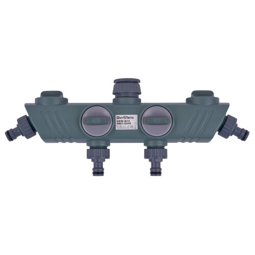 UGW-M14 GREY-OLIVE Разветвитель садовый для шланга Т-образный, со штуцерами, 4х канальный, Цвет серый-оливковый, TM ФитоЛето - фото 1