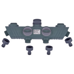 UGW-M14 GREY-OLIVE Разветвитель садовый для шланга Т-образный, со штуцерами, 4х канальный, Цвет серый-оливковый, TM ФитоЛето