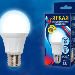 LED-A60 10W-6500K-E27-FR-DIM PLP01WH Лампа светодиодная, диммируемая, Форма А, матовая, Серия Яркая, Дневной свет 6500K.