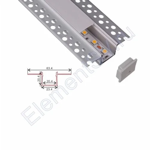 Алюминиевый профиль встраиваемый в гипсокартон 872 (2500*63,4/23,4*20,4мм с рассеивателем) - фото.