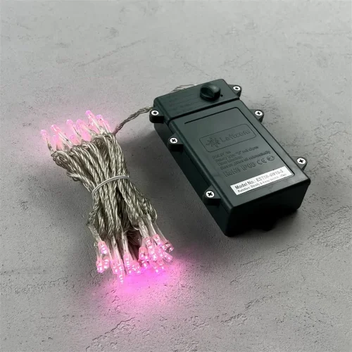 Гирлянда Нить на Батарейках с Таймером 10м Светло-Розовая, 100 LED, Провод Прозрачный Силикон, IP65. Фото 1.