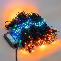 Комплект 3 Разноцветных Нити по 20м, 600 LED, Провод Черный Каучук 2,3мм, IP54