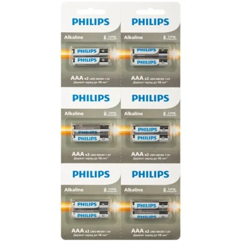 Элемент питания алкалиновый AAA/LR03 1.5В Entry отрывной набор (блист. 12шт) Philips Б0064646 - фото