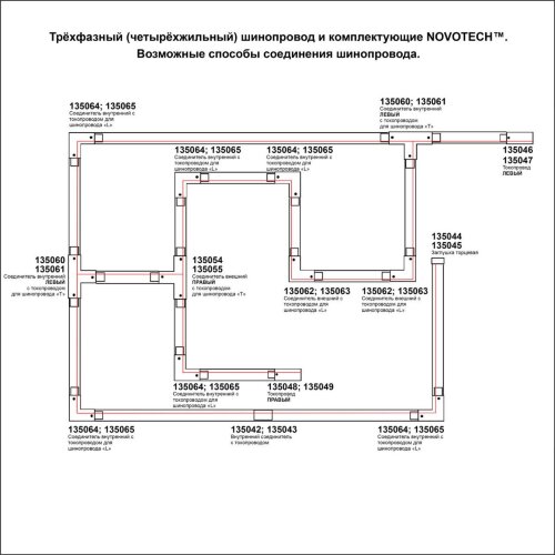 Трехфазный (четырехжильный) шинопровод 2м, в комплекте заглушки 2шт «Novotech» 135237 (накладной). Фото 2.