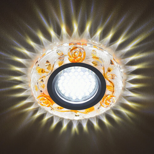 DLS-L150 GU5.3 GLASSY-GOLD Светильник декоративный встраиваемый, серия Luciole, Без лампы, цоколь GU5.3, Доп, светодиодная подсветка 3Вт, Стекло, Зеркальный-светло-коричневый - фото 6